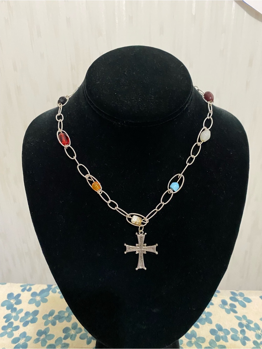 Multicolor Beaded Cross Pendant Necklace - Women Jewelry